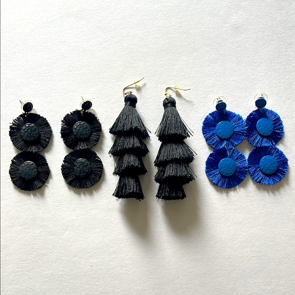 BaubleBar set of 3 Pairs Earrings Blue Black